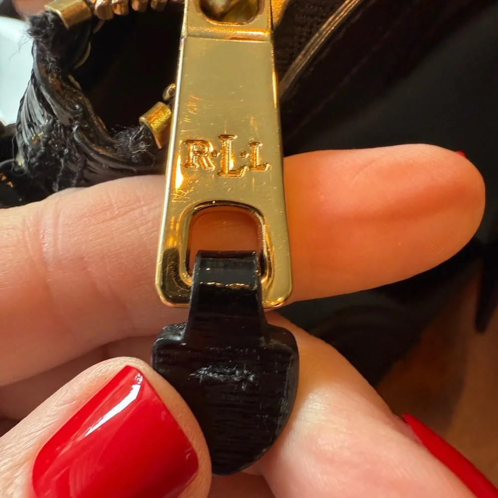 Lauren Ralph Lauren Black Patent Leather Satchel with Gold Hardware